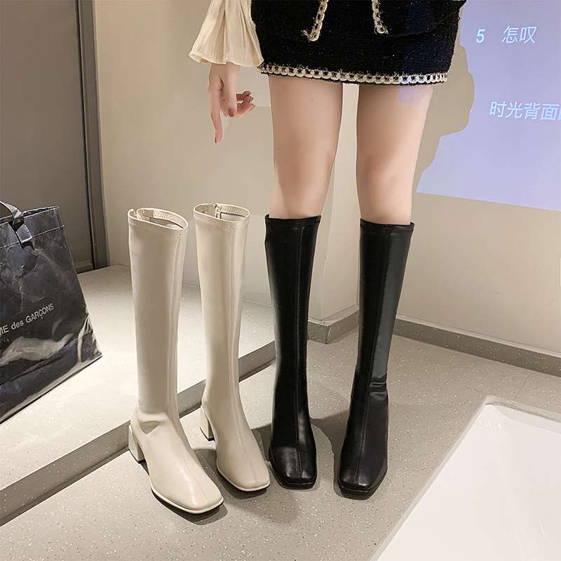ハイヒール スクエアトゥロングブーツ