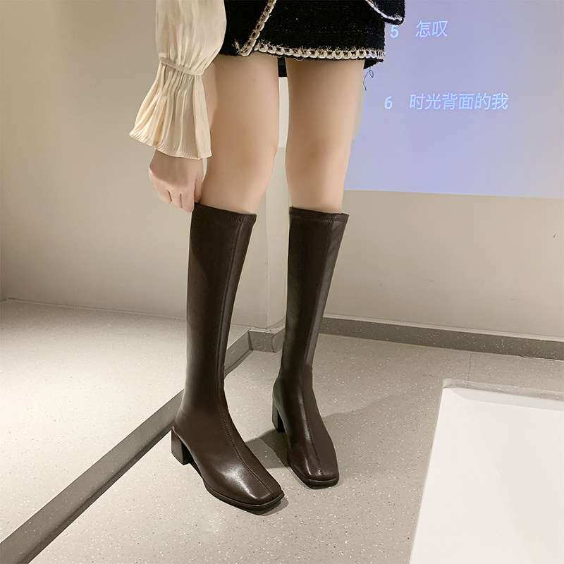 ハイヒール スクエアトゥロングブーツ
