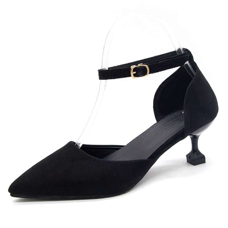 ハイヒール アンクルストラップ華奢ヒールパンプス