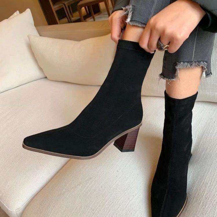 ハイヒール 上質スエード調 すっきりロングブーツ