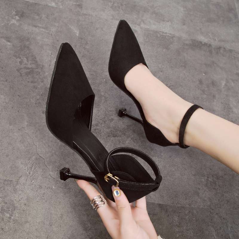 ハイヒール アンクルストラップ華奢ヒールパンプス