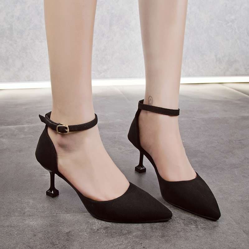 ハイヒール アンクルストラップ華奢ヒールパンプス