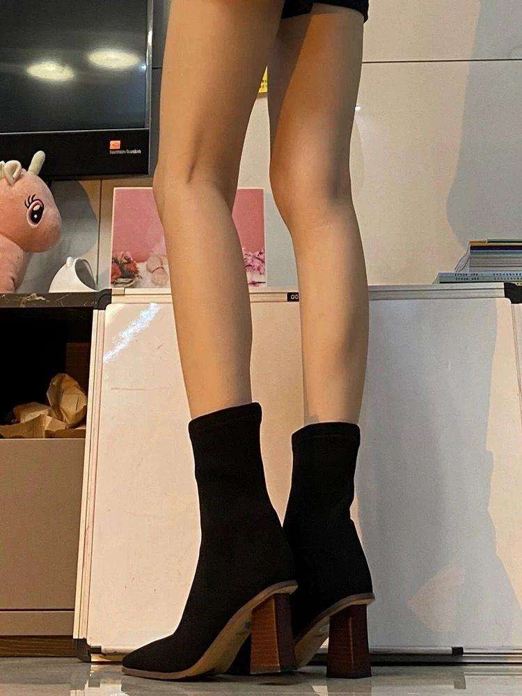 ハイヒール 上質スエード調 すっきりロングブーツ