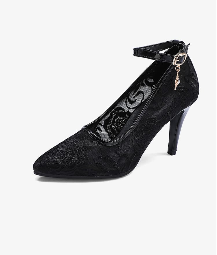 ハイヒール レース柄アンクルストラップヒール