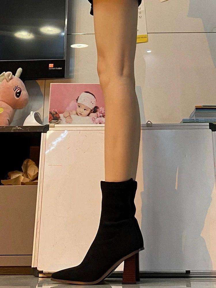 ハイヒール 上質スエード調 すっきりロングブーツ