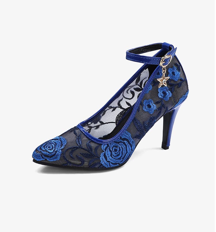 ハイヒール レース柄アンクルストラップヒール