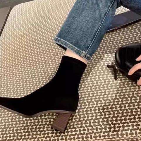 ハイヒール 上質スエード調 すっきりロングブーツ