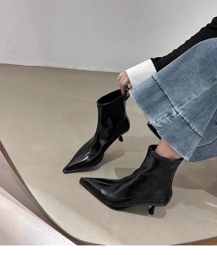 ハイヒール シンプルポインテッドミドルヒールブーツ